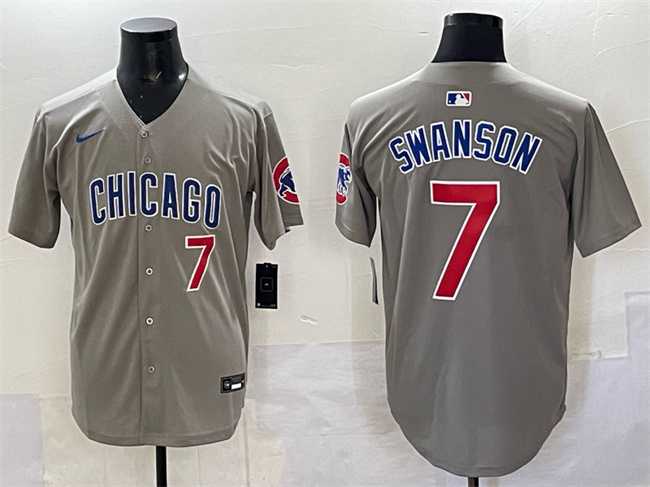 Men%27s Chicago Cubs #7 Dansby Swanson Gray Limited Stitched Jersey