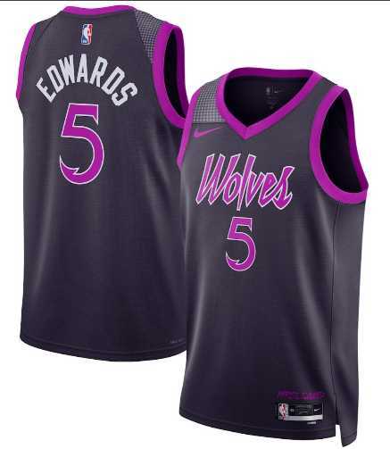 Men%27s Minnesota Timberwolves #5 Anthony Edwards Purple 2025-26 City Edition Stitched Jersey Dzhi