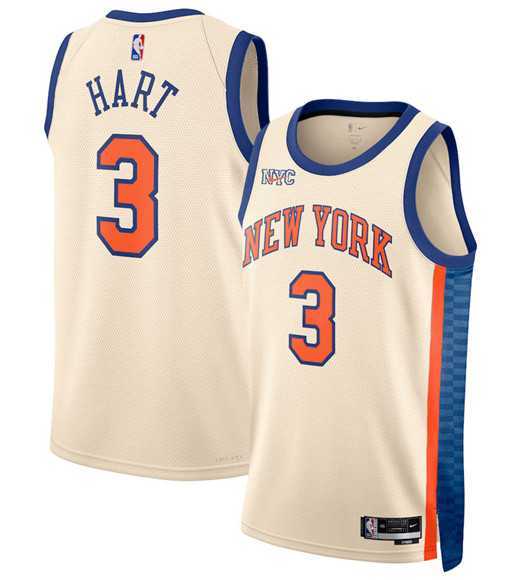Men%27s New Yok Knicks #3 Josh Hart Cream 2025-26 City Edition Swingman Stitched Jersey Dzhi