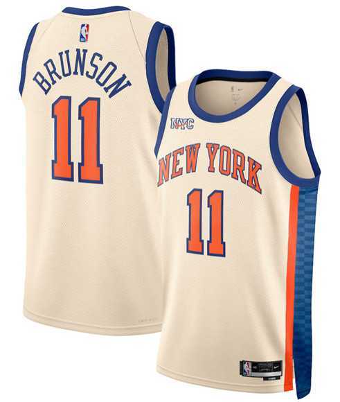 Men%27s New Yok Knicks #11 Jalen Brunson Cream 2025-26 City Edition Swingman Stitched Jersey Dzhi