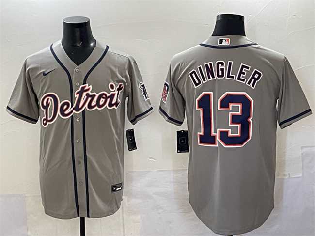 Men%27s Detroit Tigers #13 Dillon Dingler Gray Cool Base Stitched Jersey