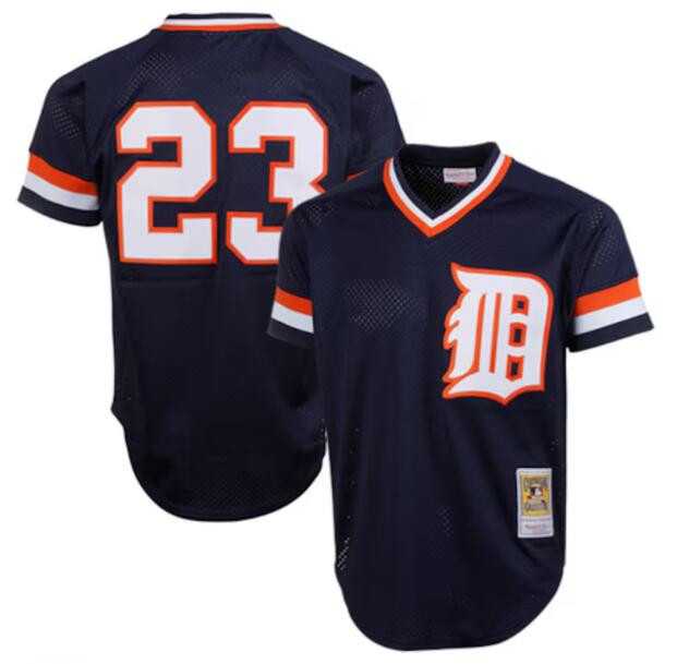 Men%27s Detroit Tigers #23 Kirk Gibson Navy Throwback Stitched Jersey Dzhi