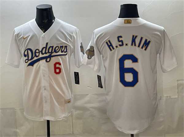Men%27s Los Angeles Dodgers #6 H.S.Kim White 2026 Gold Collection Stadium Stitched Jersey