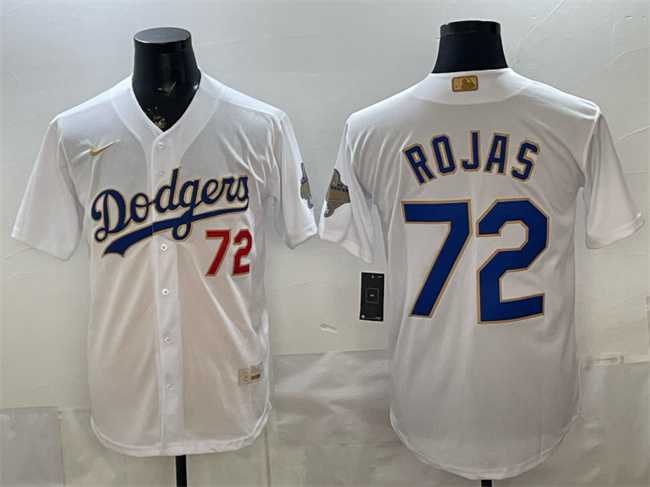 Men%27s Los Angeles Dodgers #72 Miguel Rojas White 2026 Gold Collection Stadium Stitched Jersey