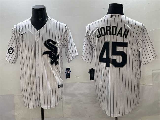 Men%27s Chicago White Sox #45 Michael Jordan White With Patch Cool Base Stitched Jersey