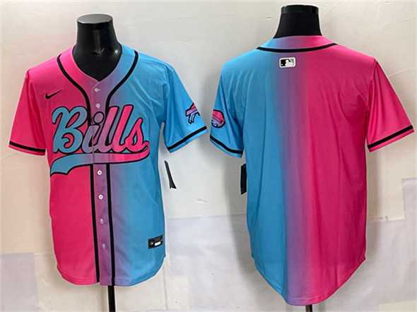 Men%27s Buffalo Bills Blank Pink Blue Limited Stitched Baseball Jersey