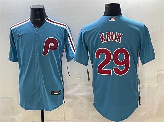 Men%27s Philadelphia Phillies #29 John Kruk Blue Cool Base Stitched Jersey