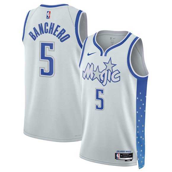 Men%27s Orlando Magic #5 Paolo Banchero Silver 2025-26 City Edition Stitched Jersey Dzhi