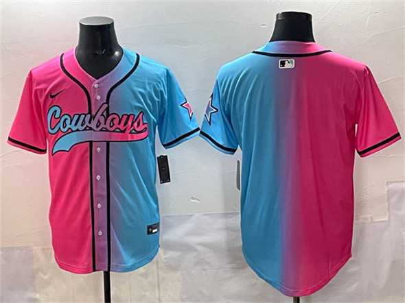 Men%27s Dallas Cowboys Blank Pink Blue Limited Stitched Baseball Jersey