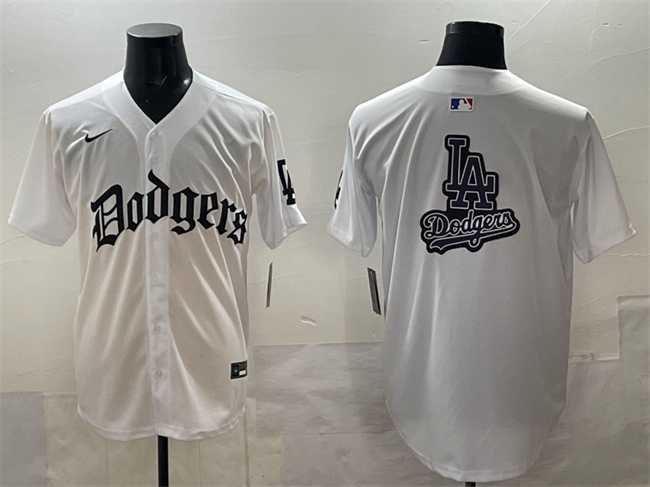 Men%27s Los Angeles Dodgers Team Big Logo White 2025 LA Gothic Style Vapor Premier Limited Stitched Jersey