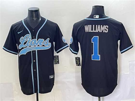 Men%27s Detroit Lions #1 Jameson Williams Black Stitched Baseball Jersey