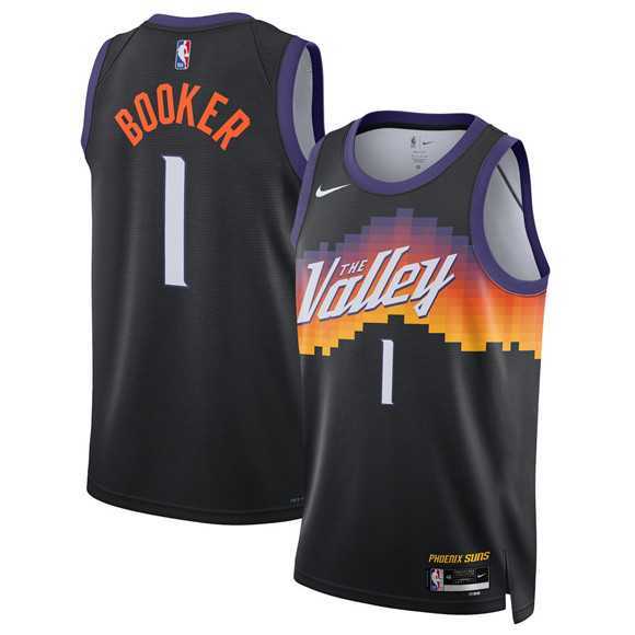 Men%27s Phoenix Suns #1 Devin Booker Black 2025-26 City Edition Stitched Jersey Dzhi