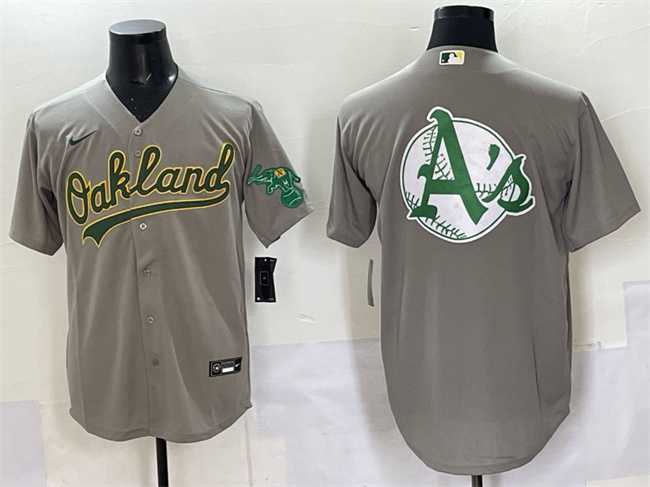 Men%27s Oakland Athletics Team Big Logo Grey Cool Base Stitched Jersey