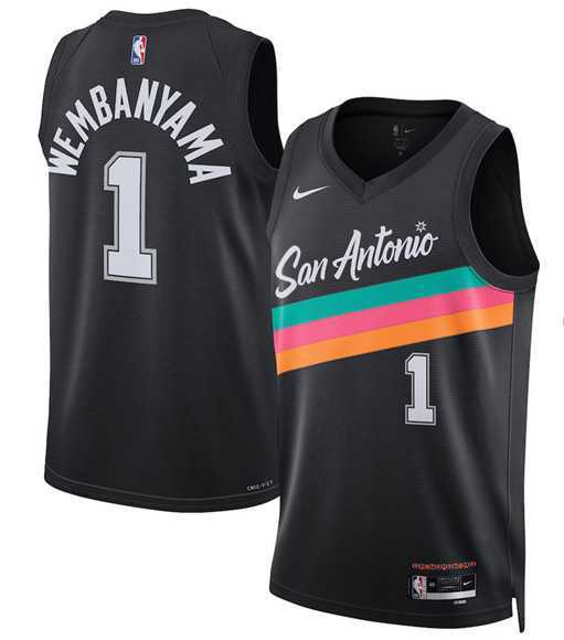 Men%27s San Antonio Spurs #1 Victor Wembanyama Black 2025-26 City Edition Swingman Stitched Jersey Dzhi