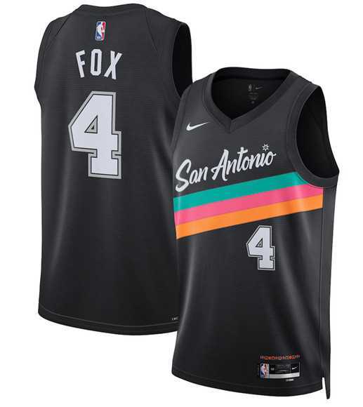 Men%27s San Antonio Spurs #4 De%27Aaron Fox Black 2025-26 City Edition Swingman Stitched Jersey Dzhi