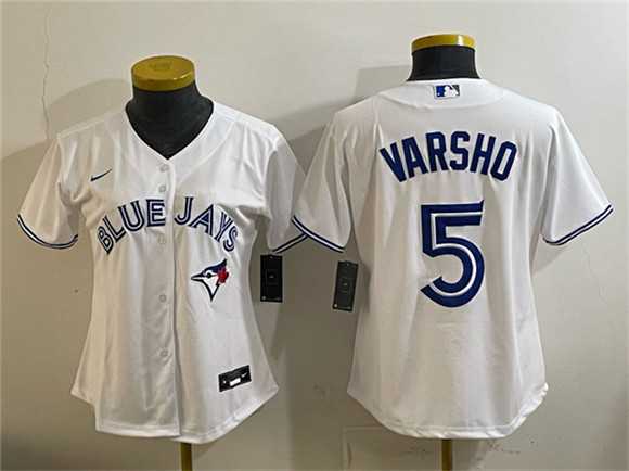 Women%27s Toronto Blue Jays #5 Daulton Varsho White Cool Base Stitched Jersey (Run Small)