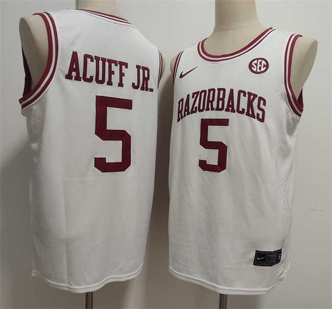 Men%27s Arkansas Razorbacks #5 Darius Acuff Jr. White Stitched Football Jersey