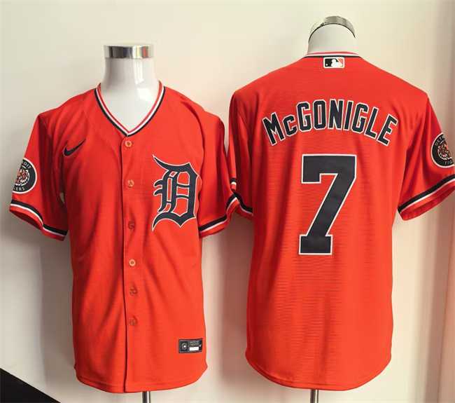 Men%27s Detroit Tigers #7 Kevin McGonigle Orange Cool Base Stitched Jersey