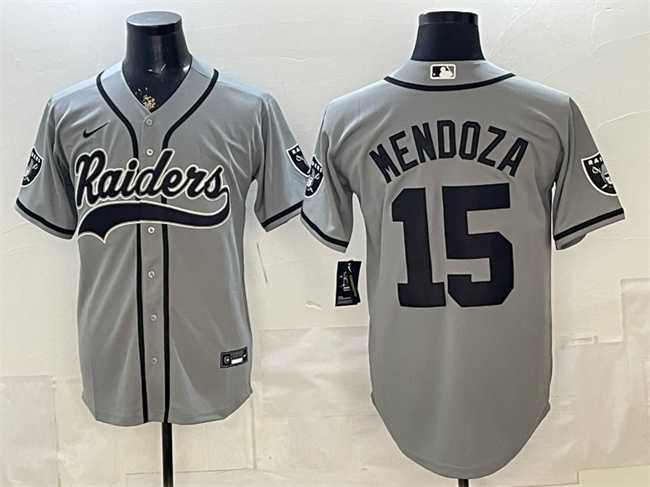 Men%27s Las Vegas Raiders #15 Fernando Mendoza Grey Cool Base Stitched Baseball Jersey