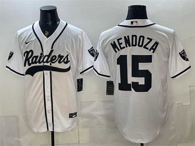 Men%27s Las Vegas Raiders #15 Fernando Mendoza White Cool Base Stitched Baseball Jersey
