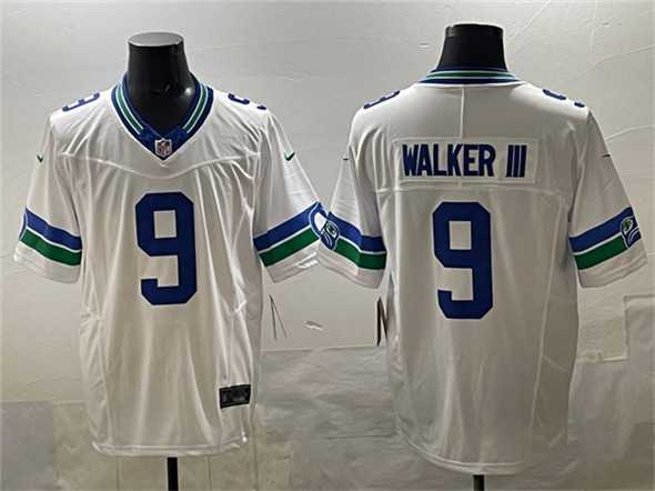 Men%27s Seattle Seahawks #9 Kenneth Walker III White F.U.S.E. Throwback Vapor Limited Stitched Jersey