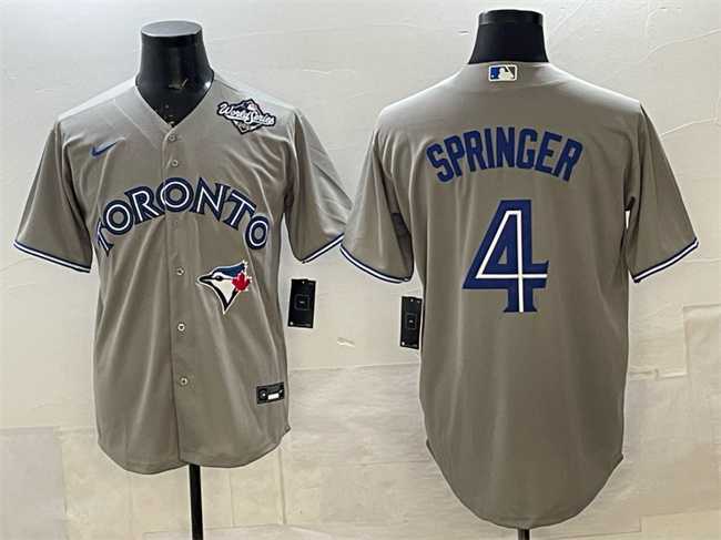 Men%27s Toronto Blue Jays #4 George Springer Gray 2025 World Series Cool Base Stitched Jersey