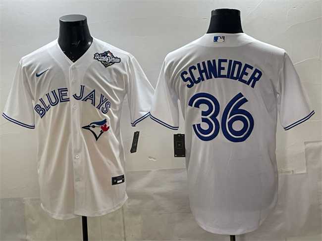 Men%27s Toronto Blue Jays #36 Davis Schneider White 2025 World Series Home Cool Base Stitched Jersey