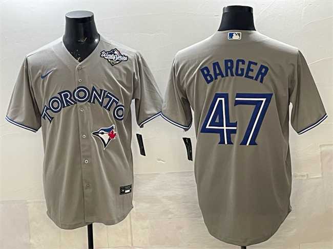 Men%27s Toronto Blue Jays #47 Addison Barger Gray 2025 World Series Cool Base Stitched Jersey