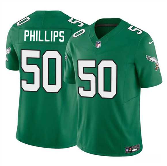 Men%27s Philadelphia Eagles #50 Jaelan Phillips Kelly Green 2025 F.U.S.E. Vapor Untouchable Limited Throwback Stitched Jersey Dzhi