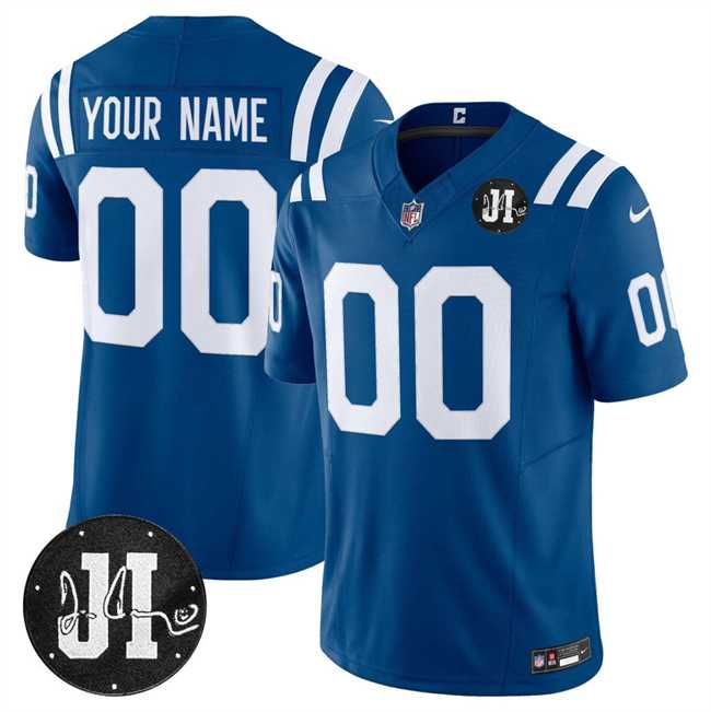 Men%27s Indianapolis Colts Active Player Custom Blue 2025 F.U.S.E. Jim Irsay Patch Vapor Limited Stitched Jersey