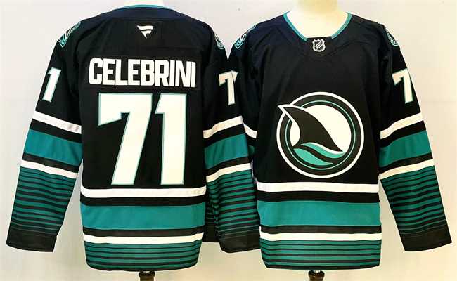 Men%27s San Jose Sharks #71 Macklin Celebrini Black 2024-25 Alternate Stitched Hockey Jersey