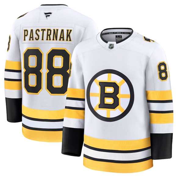 Men%27s Boston Bruins #88 David Pastrnak White 2025 Away Stitched Hockey Jersey Dzhi