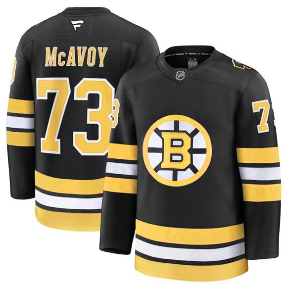 Men%27s Boston Bruins #73 Charlie McAvoy Black 2025 Home Stitched Hockey Jersey Dzhi