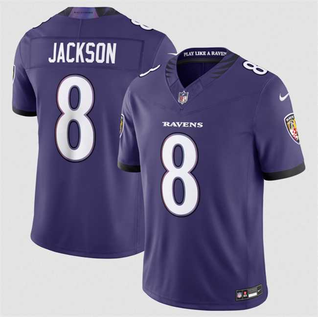 Men%27s Baltimore Ravens #8 Lamar Jackson Purple 2026 F.U.S.E Vapor Stitched Limited Jersey Dzhi