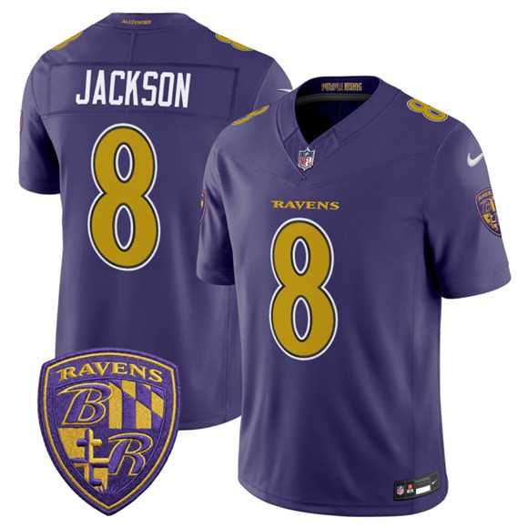 Men%27s Baltimore Ravens #8 Lamar Jackson Purple 2026 F.U.S.E. Alternate Vapor Limited Stitched Jersey Dzhi