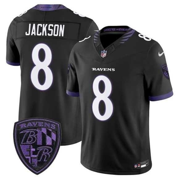 Men%27s Baltimore Ravens #8 Lamar Jackson Black 2026 F.U.S.E. Alternate Vapor Limited Stitched Jersey Dzhi