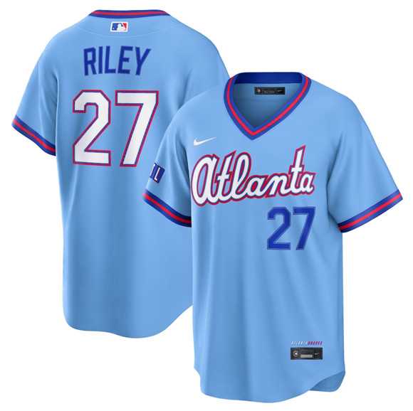Men%27s Atlanta Braves #27 Austin Riley Powder Blue 2026 City Connect Stadium Stitched Jersey Dzhi