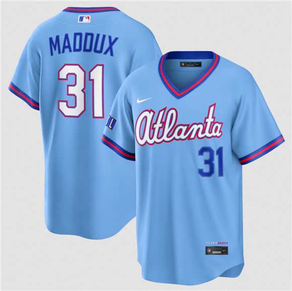Men%27s Atlanta Braves #31 Greg Maddux Powder Blue 2026 City Connect Stadium Stitched Jersey Dzhi