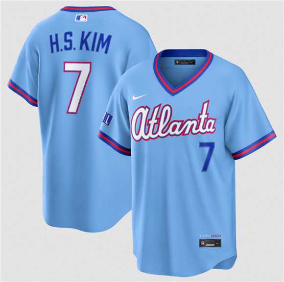 Men%27s Atlanta Braves #7 Ha-Seong Kim Powder Blue 2026 City Connect Stadium Stitched Jersey Dzhi