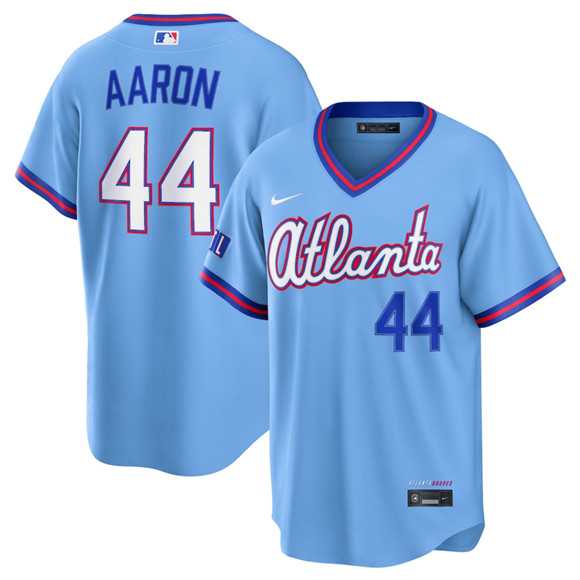 Men%27s Atlanta Braves #44 Hank Aaron Powder Blue 2026 City Connect Stadium Stitched Jersey Dzhi