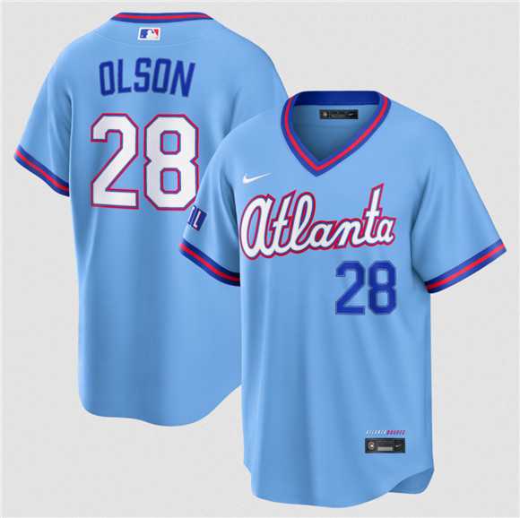 Men%27s Atlanta Braves #28 Matt Olson Powder Blue 2026 City Connect Stadium Stitched Jersey Dzhi