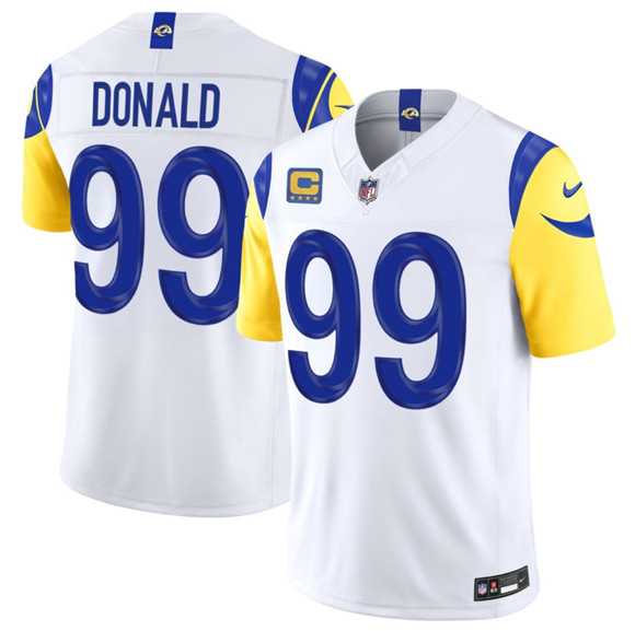 Men%27s Los Angeles Rams #99 Aaron Donald White 2026 F.U.S.E. 4- Star C Patch Vapor Limited Stitched Jersey Dzhi