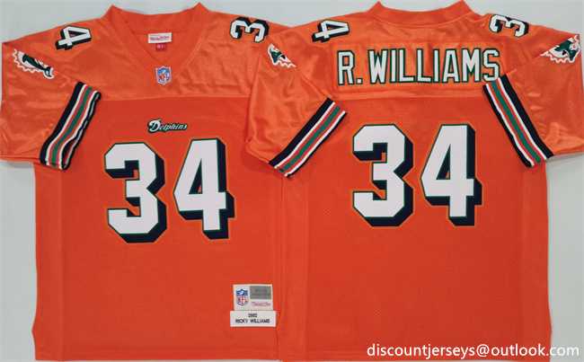 Men%27s Miami Dolphins #34 Ricky Williams Orange Throwback Stitched Football Jersey