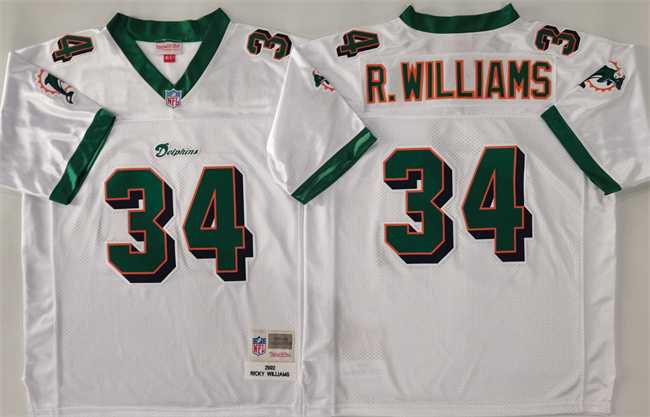 Men%27s Miami Dolphins #34 Ricky Williams White Throwback Stitched Football Jersey