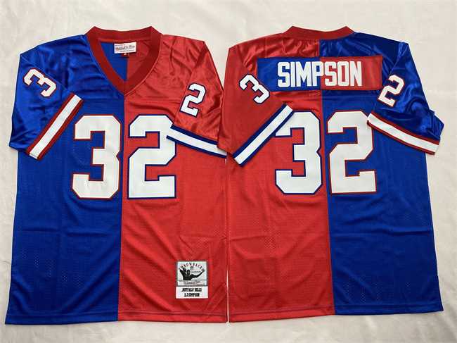 Men%27s Buffalo Bills #32 O.J. Simpson Blue Red Splite Throwback Stitched Jersey