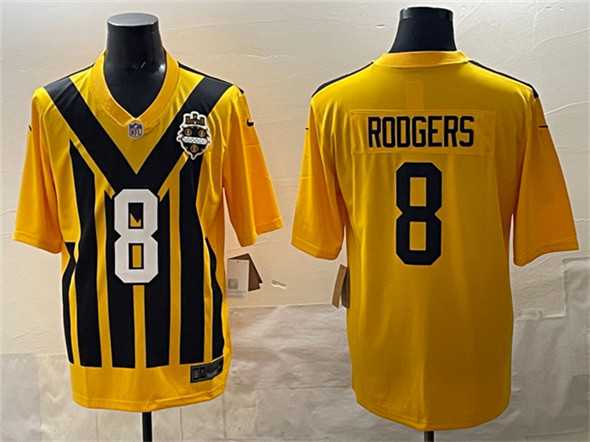 Men%27s Pittsburgh Steelers #8 Aaron Rodgers Gold 1933 Throwback Alternate Stitched Game Jersey