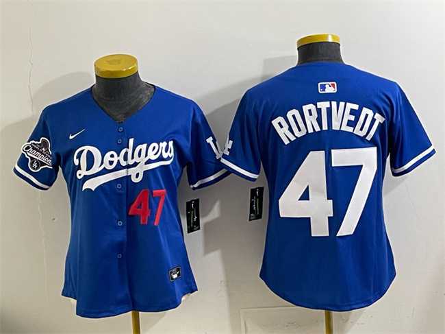 Women%27s Los Angeles Dodgers #47 Ben Rortvedt Royal 2025 World Series Champions Limited Stitched Jersey