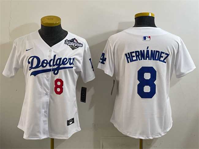 Women%27s Los Angeles Dodgers #8 Enrique Hernandez White 2025 World Series Home Limited Stitched Jersey