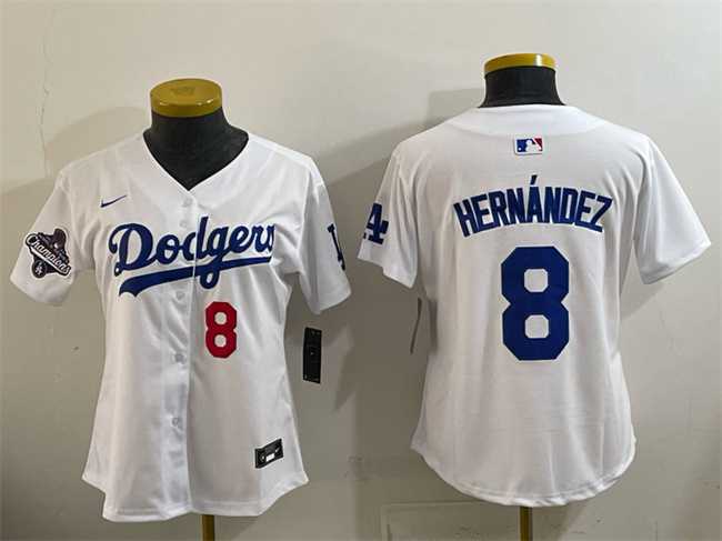 Women%27s Los Angeles Dodgers #8 Enrique Hernandez White 2025 World Series Champions Home Limited Stitched Jersey