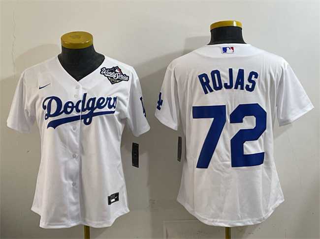 Women%27s Los Angeles Dodgers #72 Miguel Rojas White 2025 World Series Home Cool Base Stitched Jersey